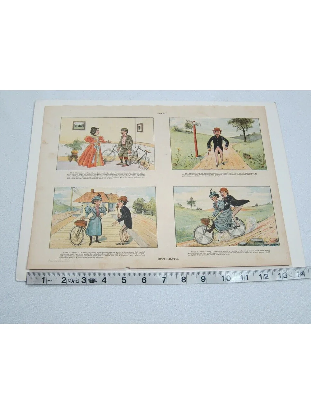 Antique 1897 Puck Magazine Bicycle Cartoon 
